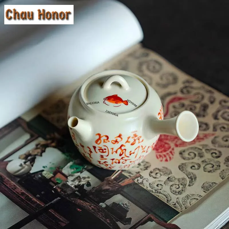 

170ml Soda Glazed Side Hand Teapot Half-colored Mandarin Fish Pot With Holder Ball Hole Filter Kettle Tea Soaking Teaware Gift
