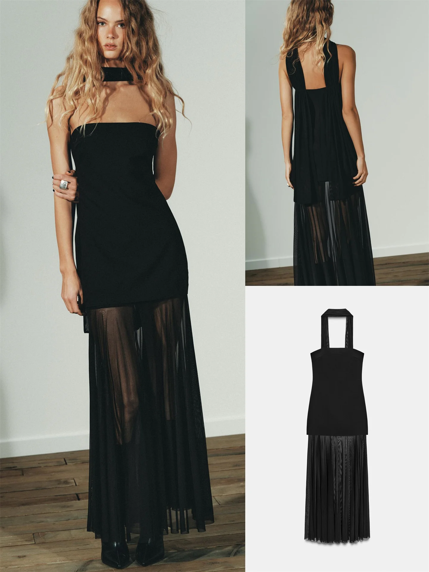 

Sexy Midi Dr oulder Bared Neline Splice See tough Slim Fit Casual Sle for Autumn New Arrival Women's Clothing