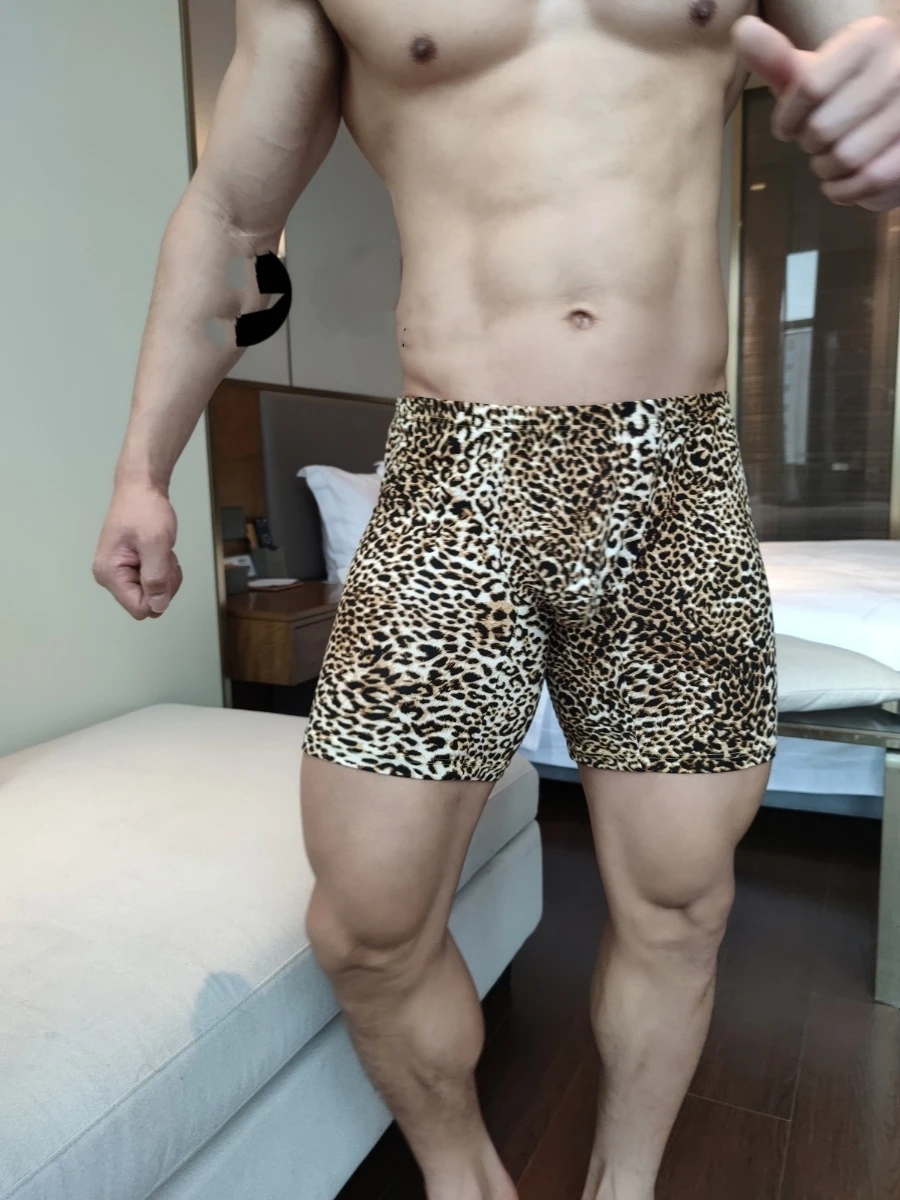 

Male Leopard Plus Size Casual Sleeping Underpants Underwear Men's Sexy Thin Shorts Panties Bottoms