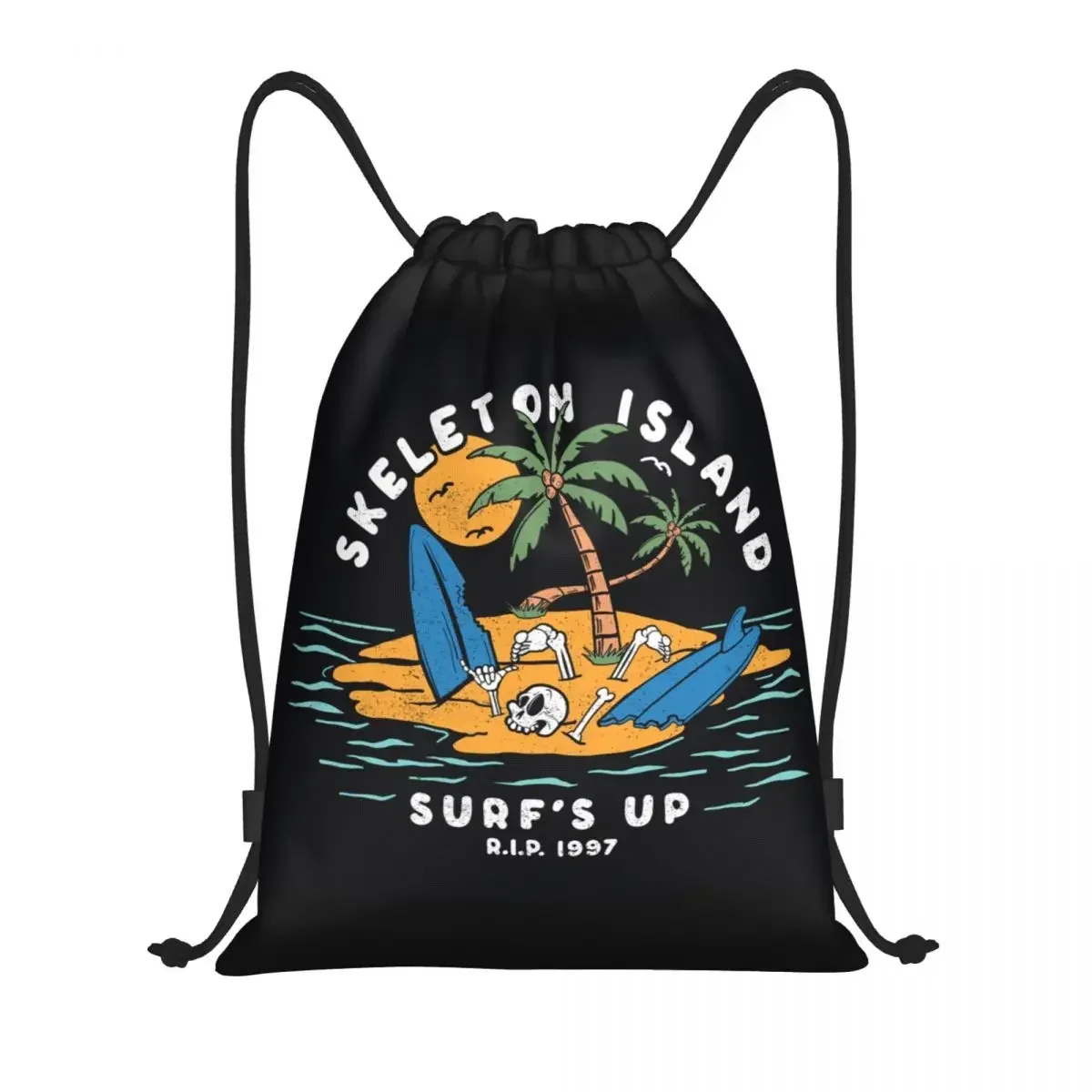 Custom Skull Surfing Drawstring Bags Women Men Lightweight Beach Seaside Surfer Sports Gym Storage Backpack