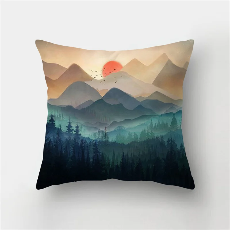 Dark green sea mountain landscape picture pillowcase home bedroom living room sofa decoration cushion cover