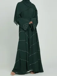 Robe Hijab pour Femme Musulmane, Abaya Ouverte pour Ramadan Eid, Dubaï, Turquie, Robe d'Été, Perles Africaines, Kaftan de ixIslamique