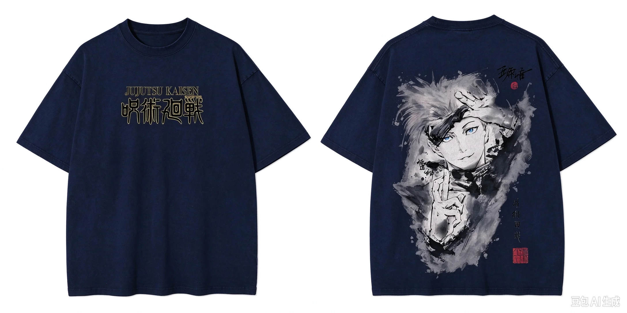 Front Back Ink Painting Male Portrait Graphic T-shirt Unisex Dual Sided Print Casual Summer Short Sleeve Anime Streetwear Top