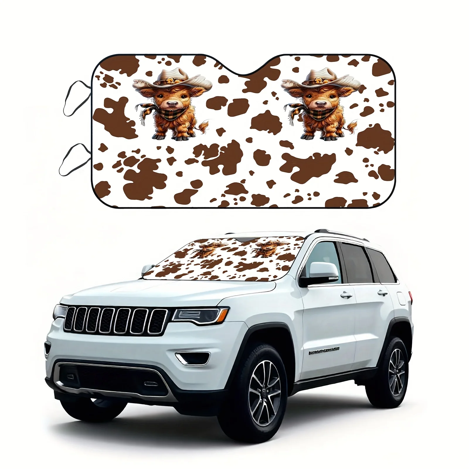 

Sunshade, 1pc Brown High-Low Cow Pattern, Foldable Car Sun Visor, Easy To Install, Universal, UV Protection & Heat Dissipation,