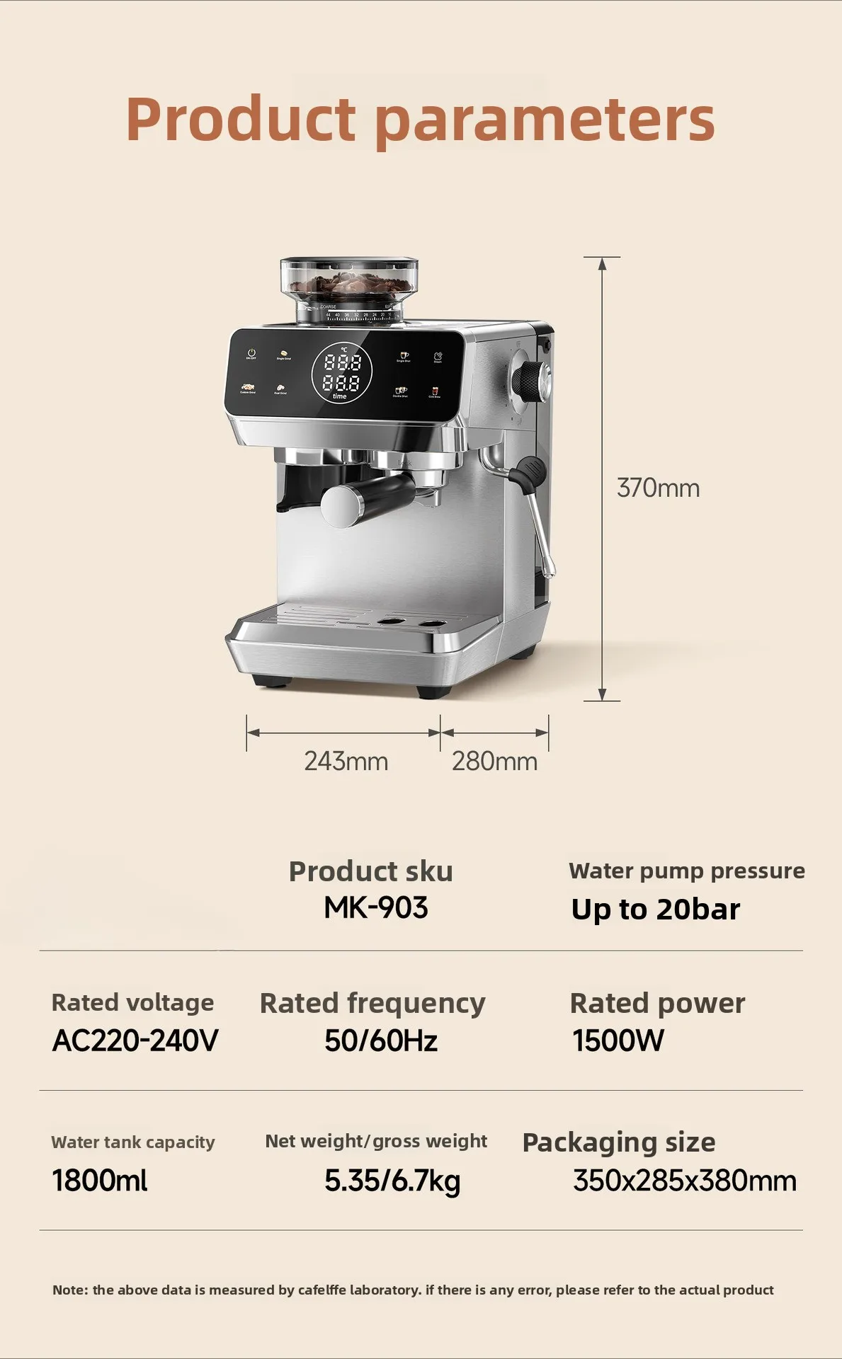 For coffee machine household small Italian semi-automatic grinding integrated hot and cold double extraction American