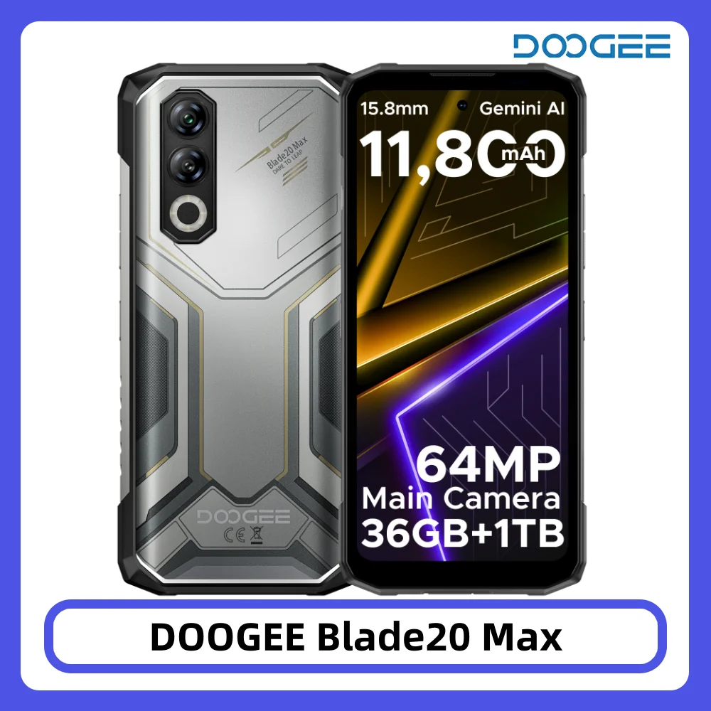 DOOGEE Blade20 Max Robustes Telefon 36 GB 1 TB Gemini AI 6,6 Zoll 120 Hz Display 11800 mAh Akku Android 15 Helio G100 64 MP NFC Smartphone