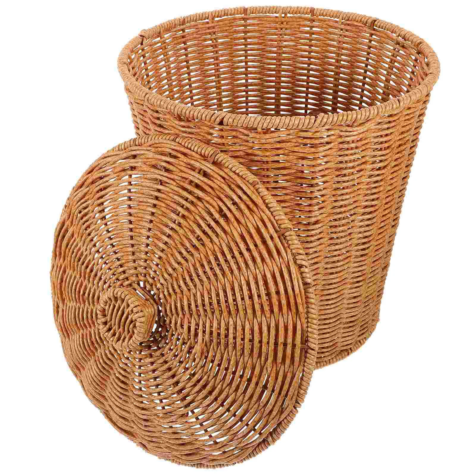 Trash Can Wicker Storage Litterbox Waste Woven Laundry Trash Cans Rattan Boho Laundry Basket White Garbage Hamper Clothes Lid