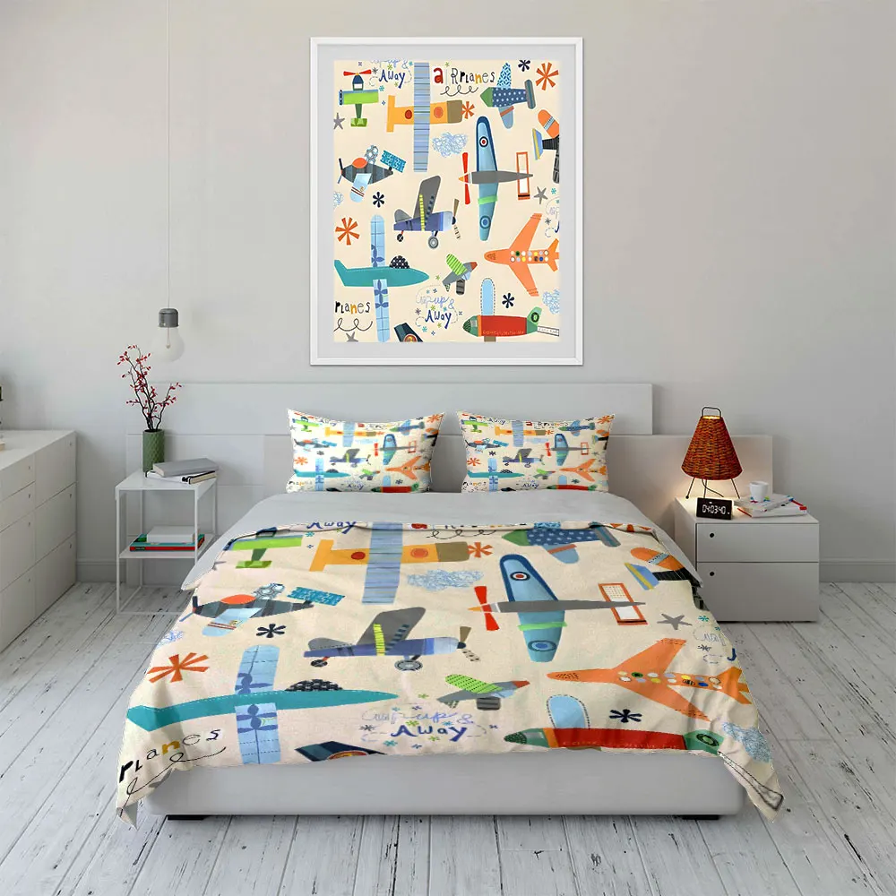 

Airplane Theme Bedding Set Bedding Set with 1 Duvet Cover 2 Pillowcases Single Double King Queen, Gift