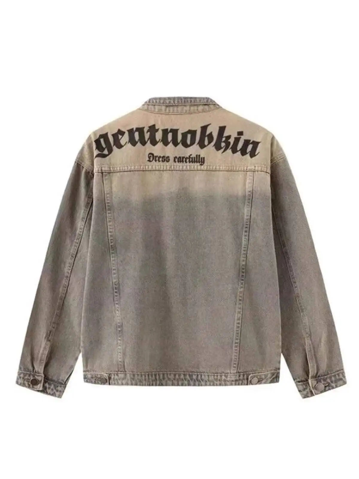 Autumn Men's Cargo Denim Jacket Shirts Vintage Washed Denim Jacket Trendy Streetwear English Print Edgy Cargo Outerwear