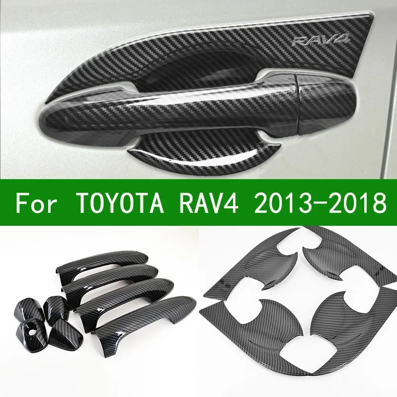 

FOR 2014-2017 TOYOTA RAV4 4/4.5 generation car door handle BOWL cover，Black carbon fiber pattern handle cover trim 2015 2016