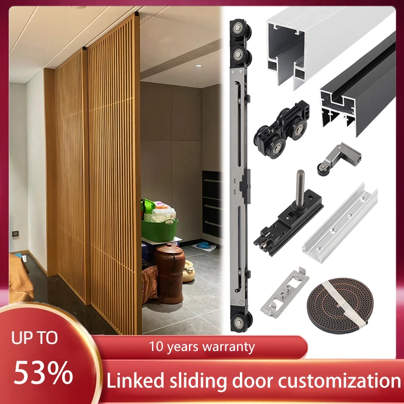 

Three-Link Sliding Door Balcony Study Kitchen Wooden Door Bedroom Cloakroom Custom Invisible Folding Sliding Door Partition Door