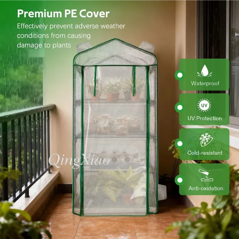 4-Tier Greenhouse, Portable Plant Grow House with Steel Frame Roll-up Zipper Door, PE Cover for Backyard Balcony Flower Seedling