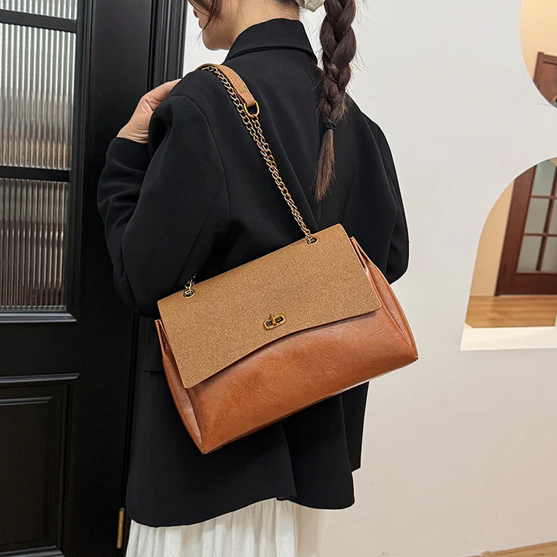 Tas Selempang Wanita Model Terbaru 2025, Kulit Asli, Multifungsi, Tas Bahu Vintage Chic, Kapasitas Besar