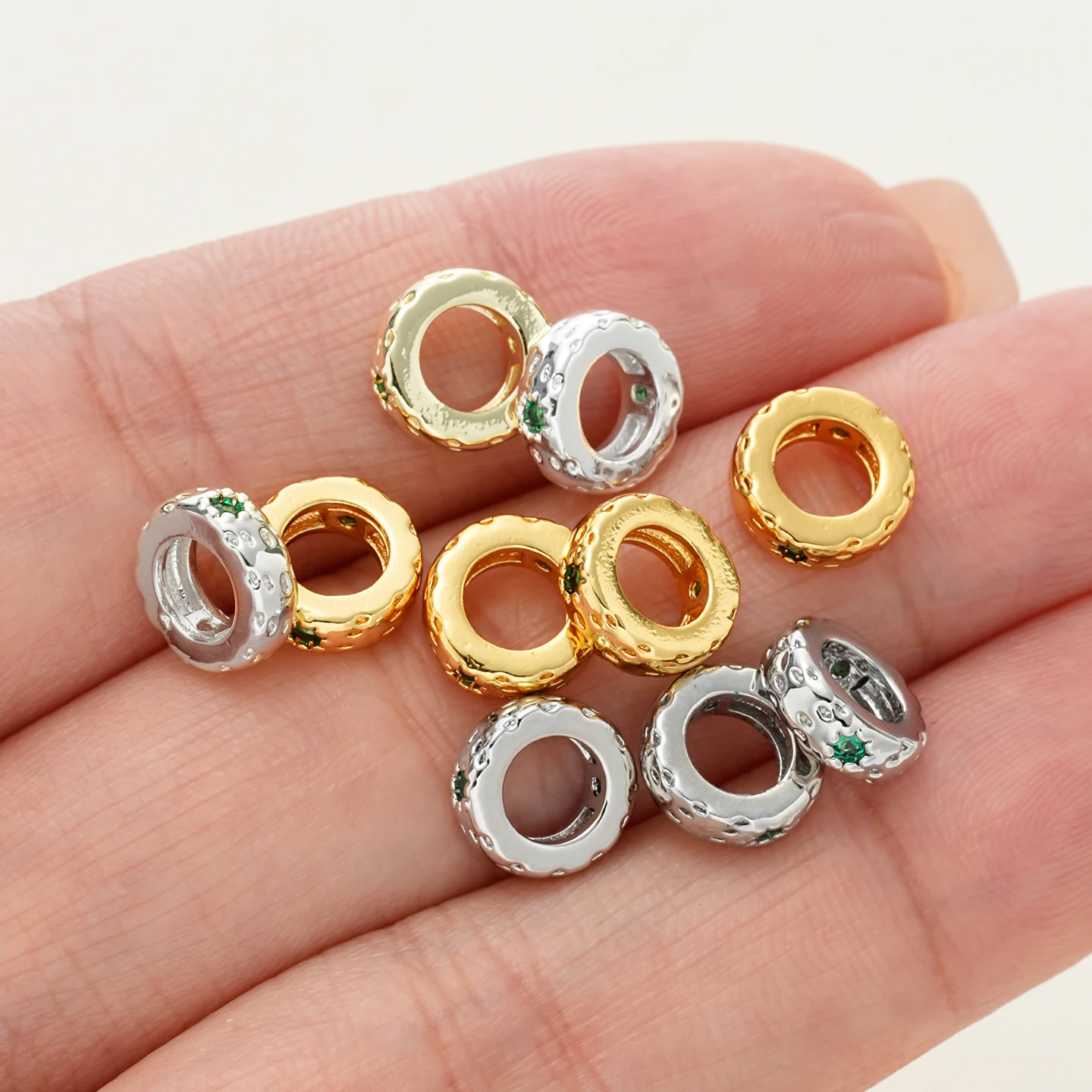 Perline distanziatrici in rame color oro 14/18 carati, perline per la creazione di gioielli Perline distanziatrici in zirconi intarsiati Collana fai da te/Bracciali Accessori