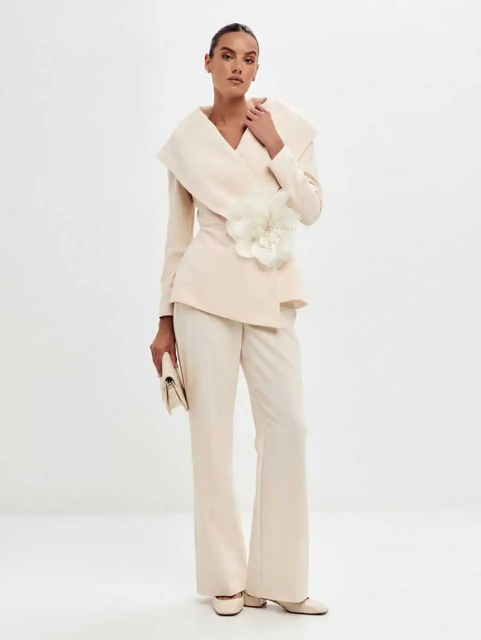 Exquisite One Button Women Suits Outfit Customized Slim Fit Floral Appliques Blazer Flare Pants Office Lade Fashion 2 Piece Set