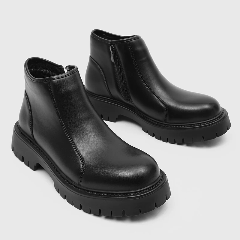 Classic Men Nude Boots Black-brown Color Side Zipper Retro Men Casual Thick-soled Anti-slip Business Chelsea Boots Sizes 39-44