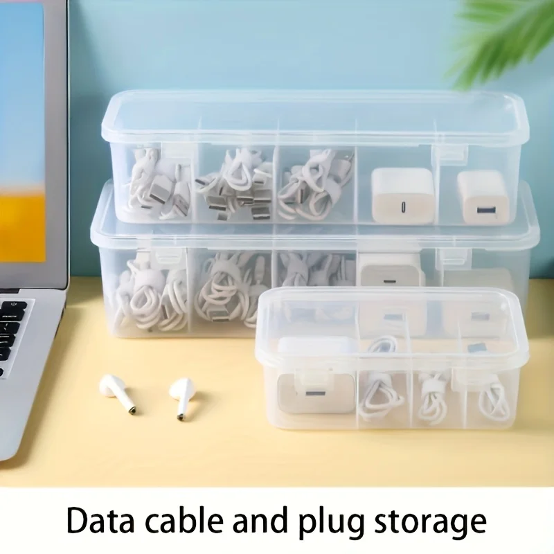 1 large-capacity cable management box with cover and 5 compartments - suitable for offices and homes
