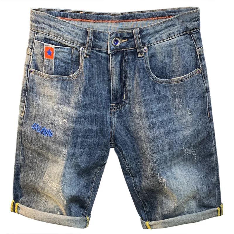 Design de nicho masculino Denim Shorts, shorts pirata finos, All-Matching2023, calças cortadas, casual, verão, novo