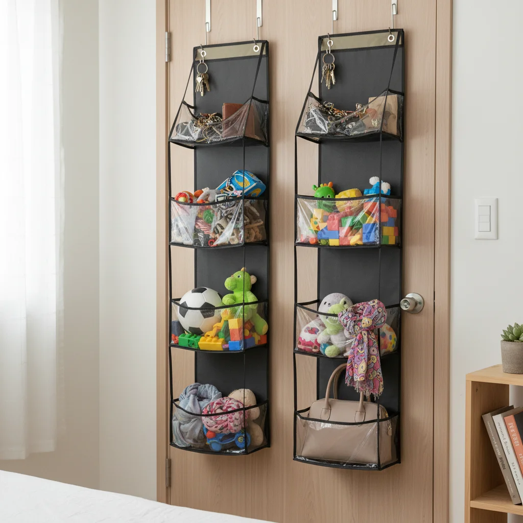 

1 piece of 4-storey door mounted organizer, cosmetic wall mounted storage organizer, suitable for wardrobes behind doors