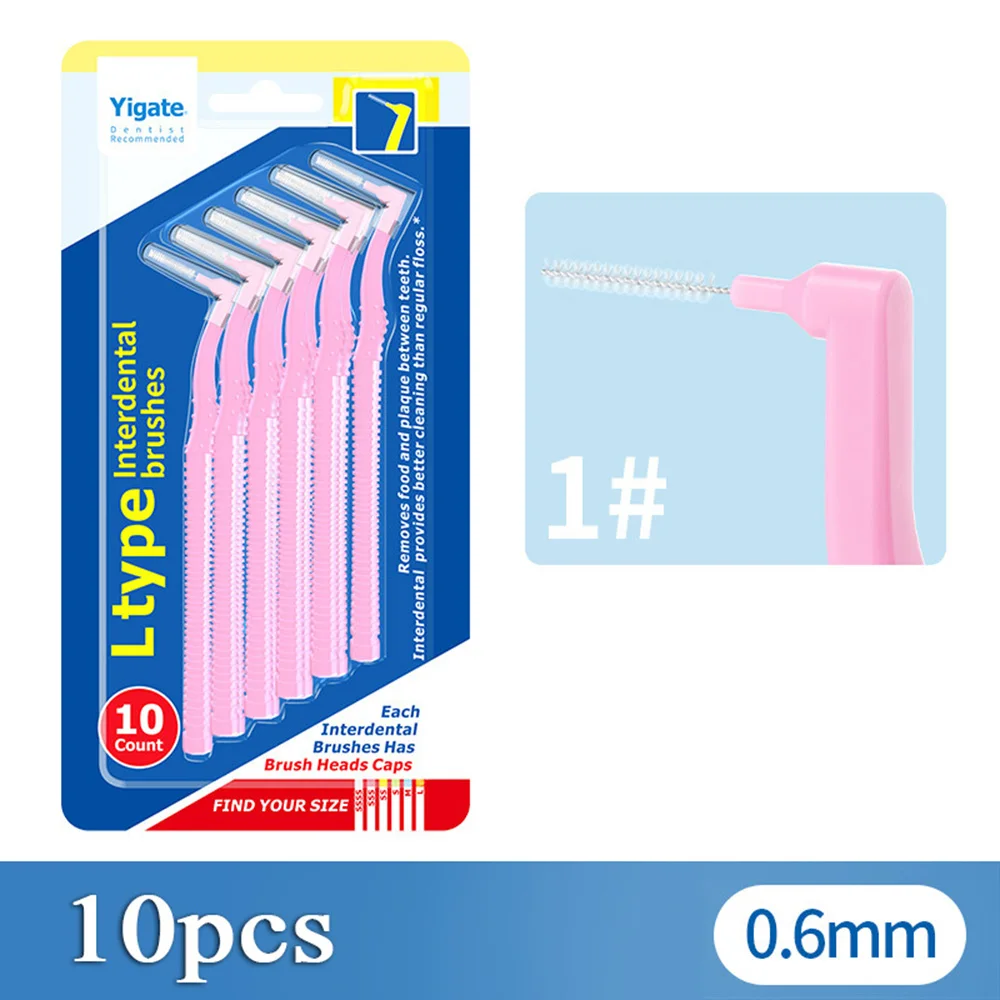 Escova interdental em forma de L, ultra fina, 0,4-1,5mm, escova de limpeza para dentes, ortodontia, ferramentas de higiene bucal, 5/10 peças