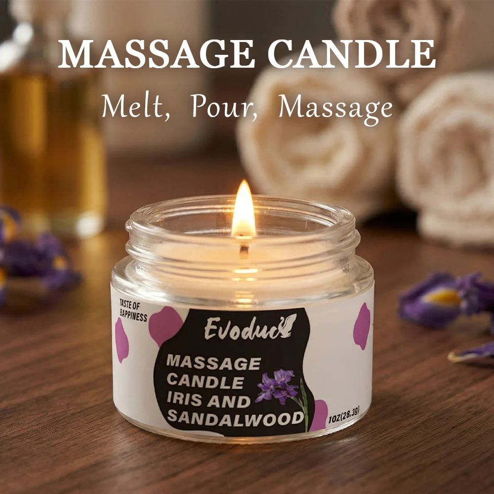 Massage Oil Candle Iris Sandalwood Soy Wax Low Temp Melt Pour Deep Moisturizing Spa Bath Relaxing Gift Women Valentine's Day