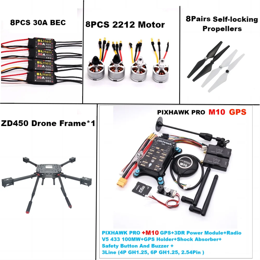 F450 PIXHAWK PRO M10 Dual motor Flight FiberFrame Kit Ardupilot 100MW Radio Telemetry Quadcopter BLHELI 30A 2212 Motor ESC