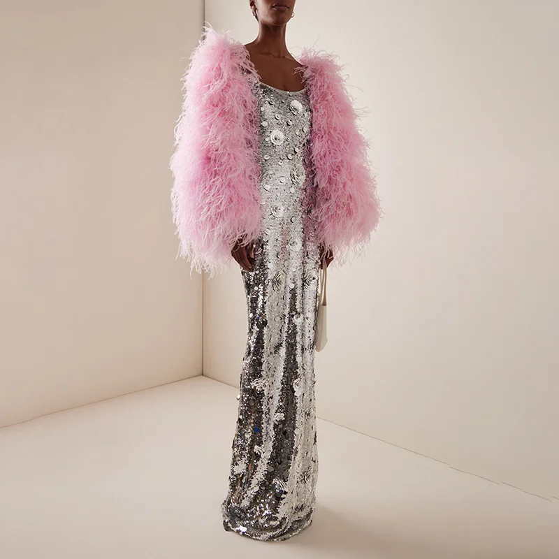 HKSH 夏の新しい女性の高級トレンディなドレススパンコールストラップノースリーブ背中の開いたセクシーなエレガントなファッションパンクスタイルロングドレス HK9043