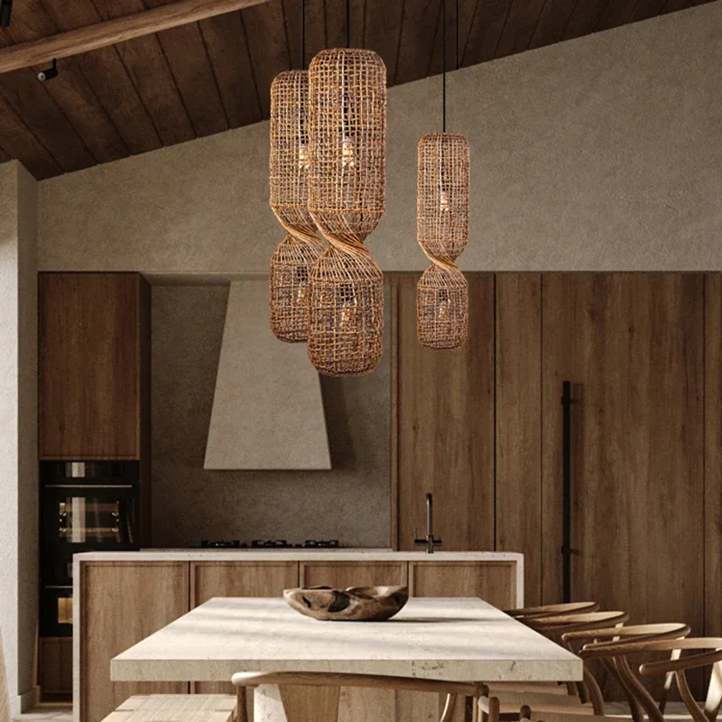 Imagem -05 - Vintage Rattan Led Wicker Pendant Light Lâmpada Artesanal para Sala de Estar Quarto Escadaria Fazenda Retro Janpanese