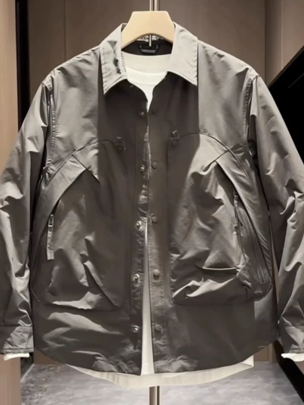 트렌디한 봄 가을 남성 재킷 캐주얼 패션 방풍 작업복 코트 큰 주머니 루즈핏 우아한 스타일 폴리에스터 섬유