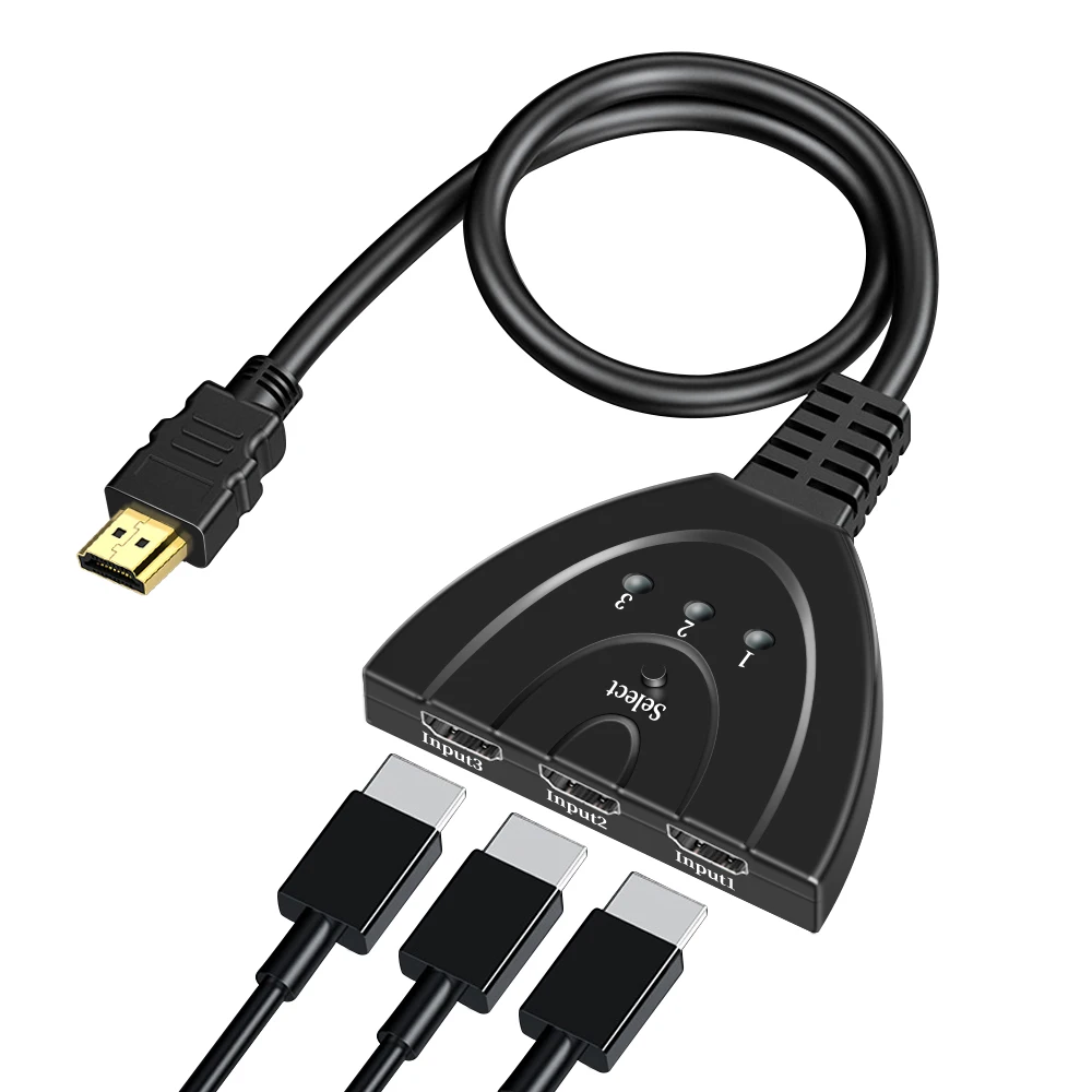 Conmutador compatible con HDMI KVM Splitter, 4K, 2K, 3D, 3 Entradas, 1 salida, Mini 3 puertos, concentrador de vídeo 1080P para DVD, HDTV, Xbox, PS3, PS4