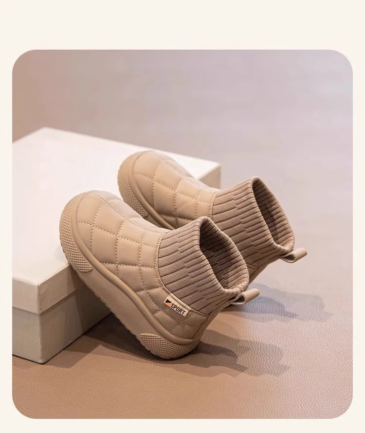 Children's Snow Boots 2-18 Years Old Khaki Padded Thickened Boys Girls Cotton Shoes Winter Black Soft Non-slip Kids Sock Boots