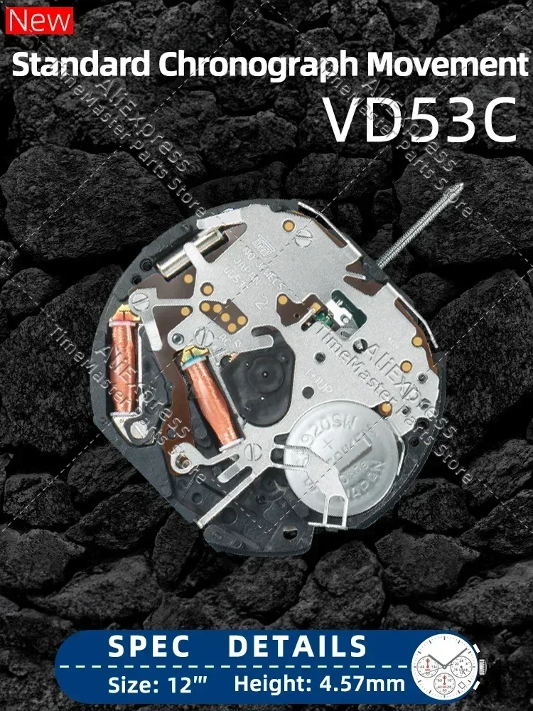 VD53C Hattori / SII VD Series Japanese MovementVD53B Japan 6 Hand Chrono Quartz Watch Movement VD53-3 Date At 3:00