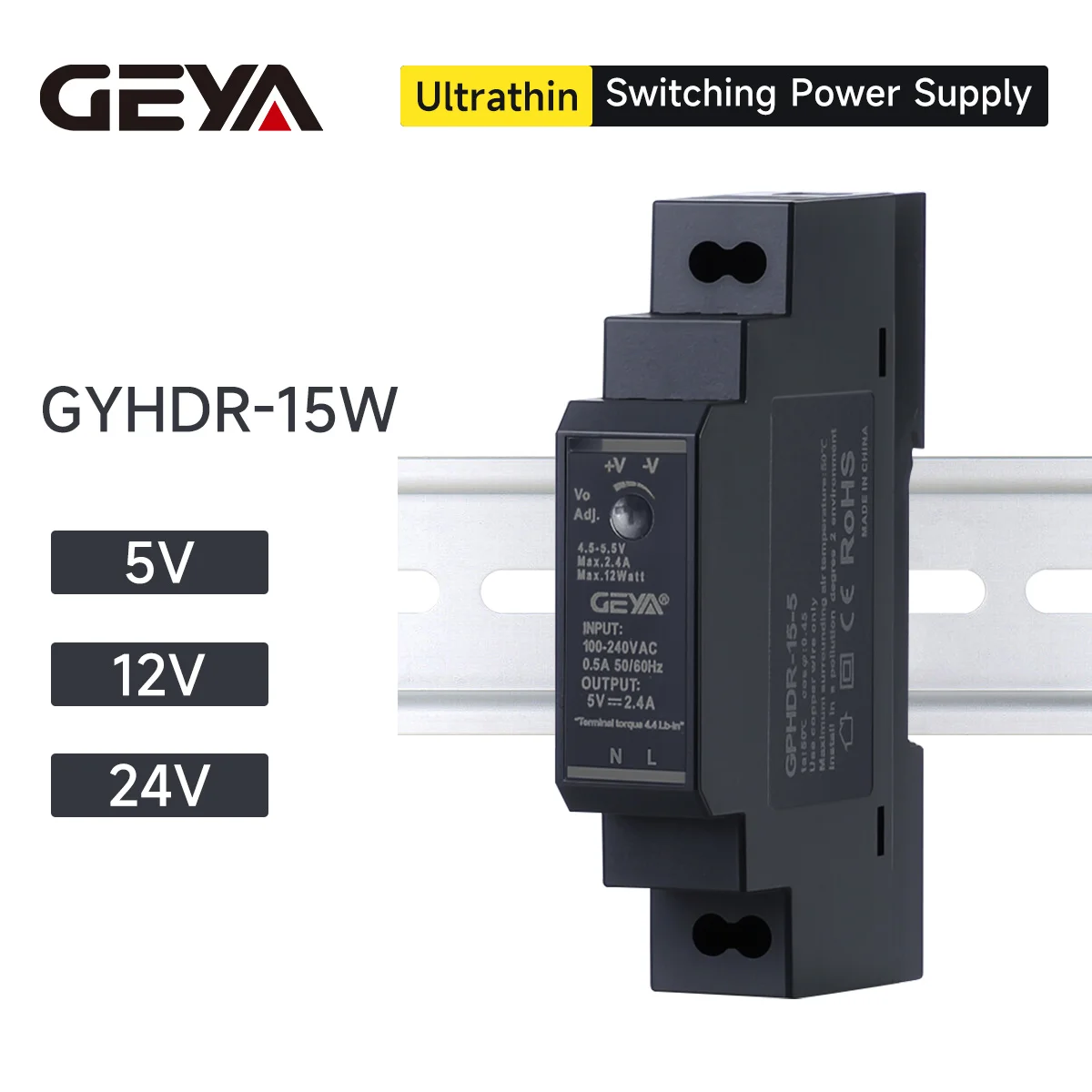 

GEYA HDR 15W 5V 12V 24V Ultrathin Switching Power Supply Rail Type Transformer AC 100-240V HDR-15 1pcs