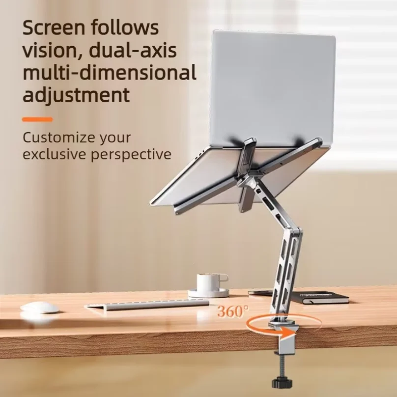 2-in-1 Detachable Laptop Mount for Desk, Tablet Arm Mount with 360° Rotating, Aluminum Laptop Tray, Foldable Computer Stand/Hold