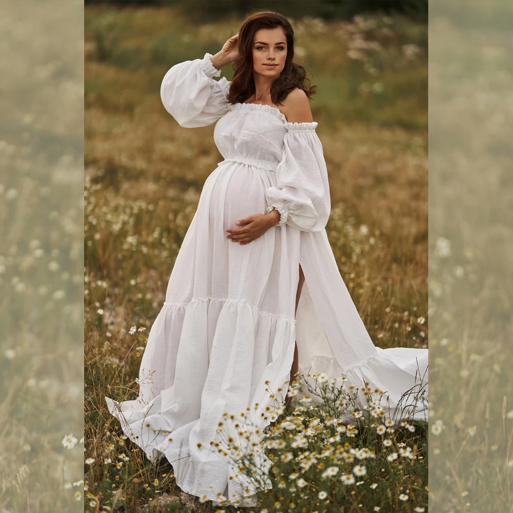 Maternity Gown For Photo Shoot Comfortable Vintage Linen Cotton Boho Style Dress Bohemian Photo Shooting Pregnancy Dress