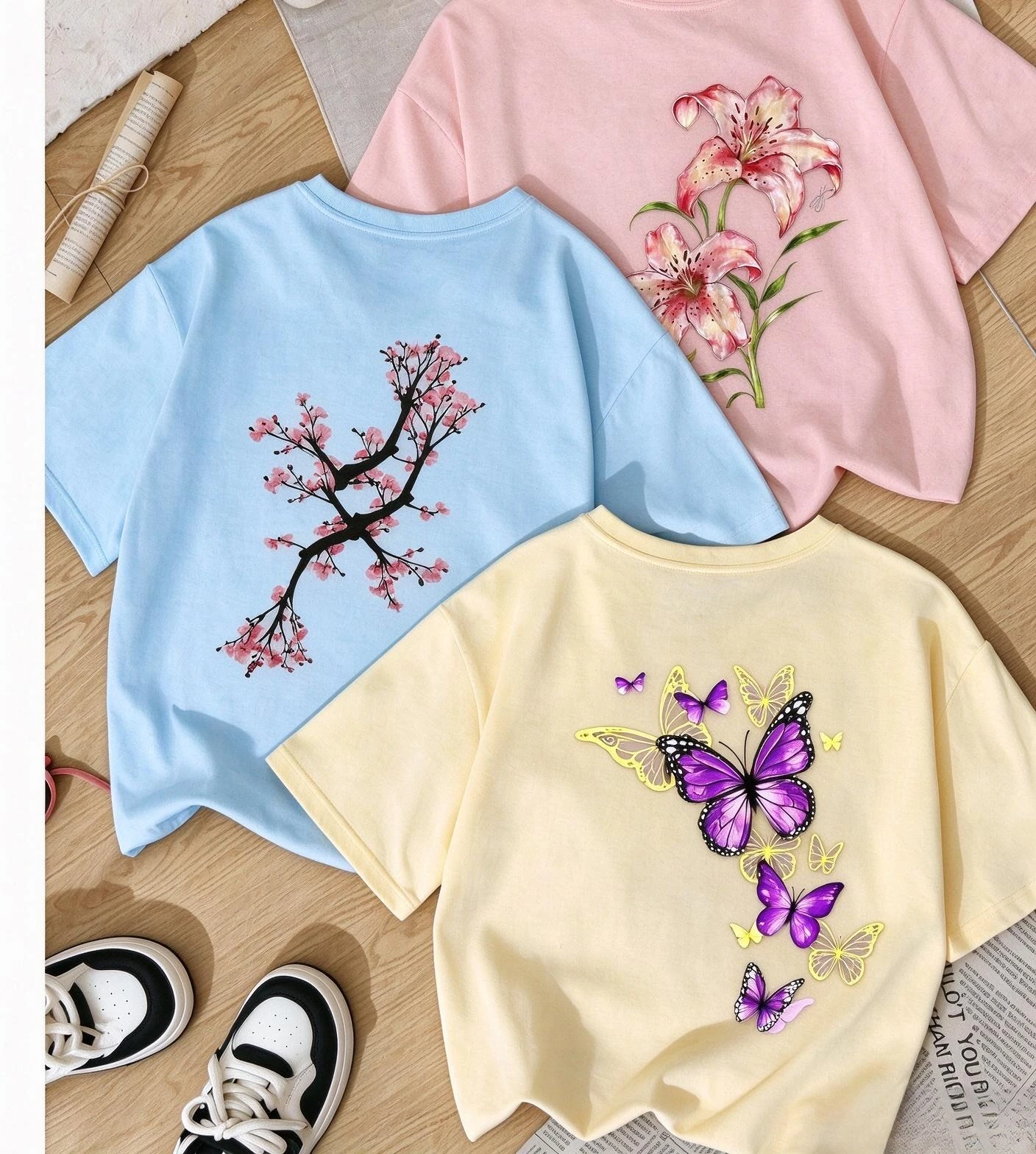 Plus Size Vintage Japanese Sakura Print T Shirt Women Oversized Loose Casual Pink Flower Graphic Tee Harajuku Streetwear Tops