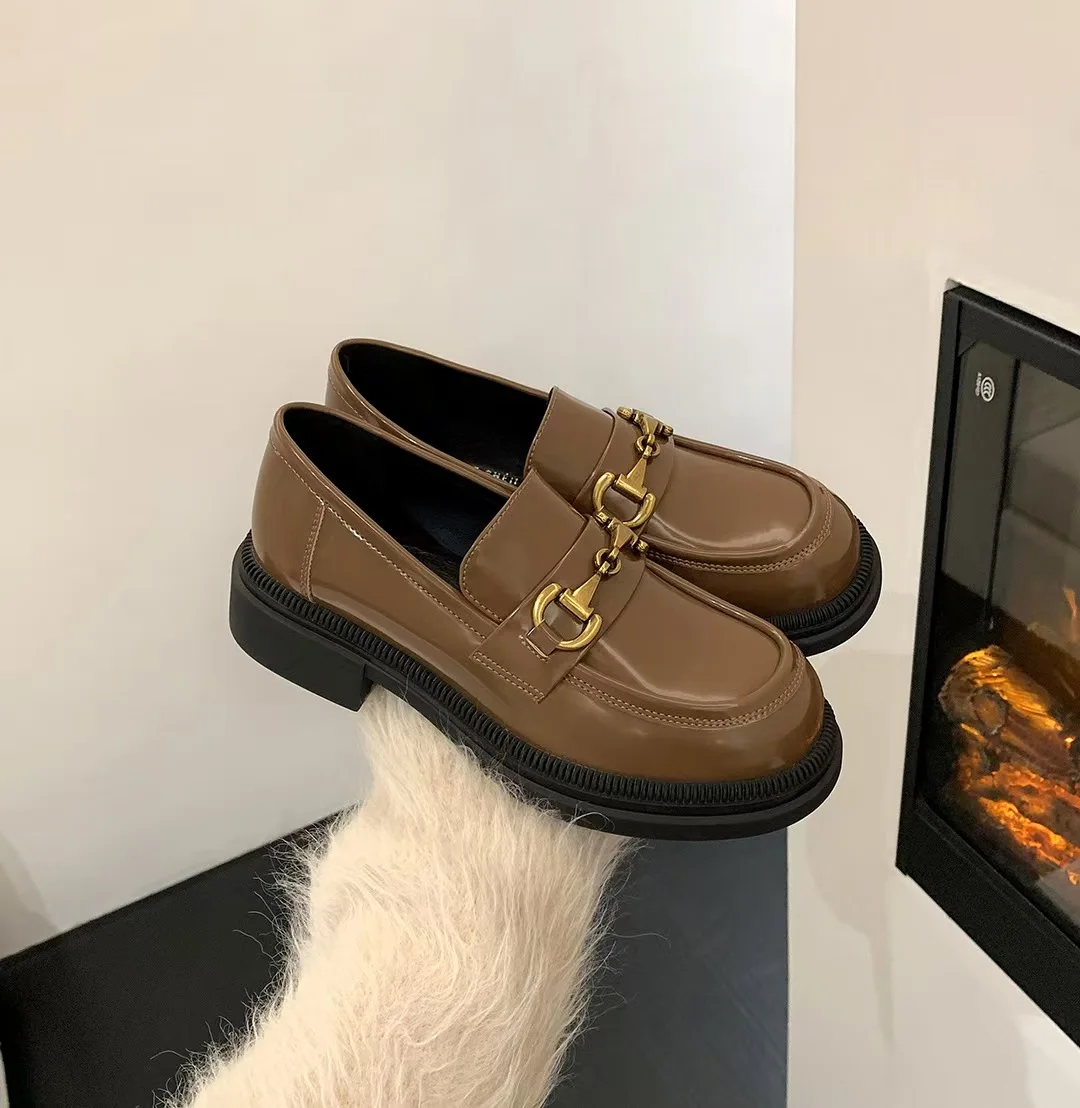 حذاء بدون كعب نسائي من ماري جين - دائري بدون قوس للتعب، إبزيم سلسلة معدنية، حذاء أوكسفورد كاجوال غير قابل للانزلاق للأنيق اليومي #4