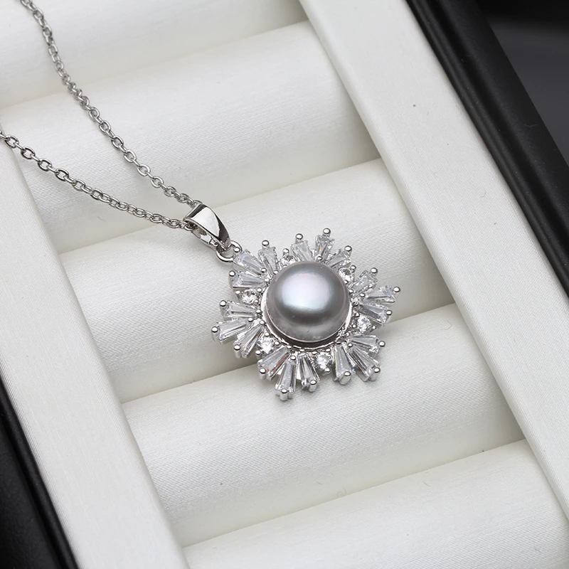 Wedding Natural Pearl Pendant Women Bohemian White Black Trendy Zirconia S925 Sterling Silver  Necklace Birthday Gift