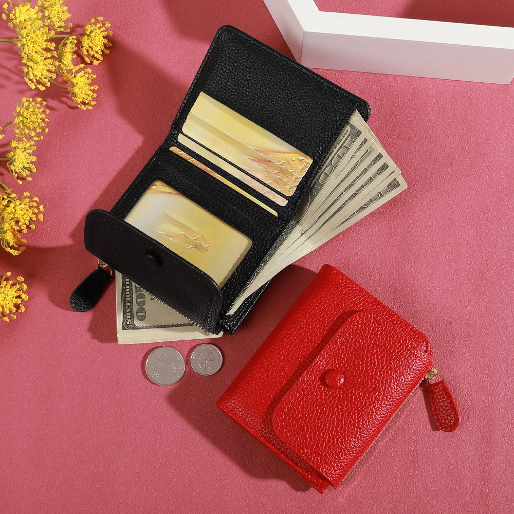Portafoglio corto in pelle PU moda Portafoglio multi-carta di grande capacità Portafoglio leggero da donna carino con cerniera