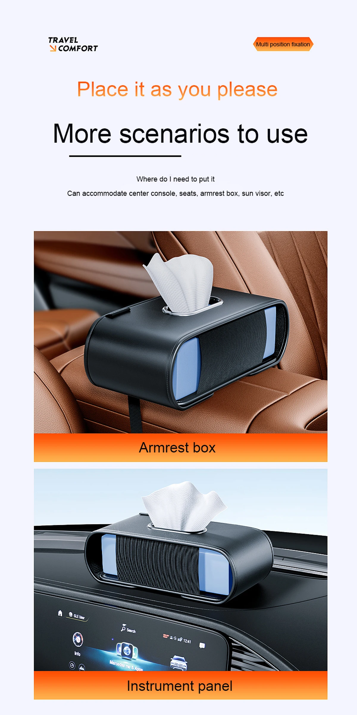 1 Stück Auto-Taschentuchbox, am Fahrzeug montierte Taschentuchbox, Auto-Taschentuchspender, multifunktionales elastisches Band aus Leder, für Mittelkonsole – Detail 8