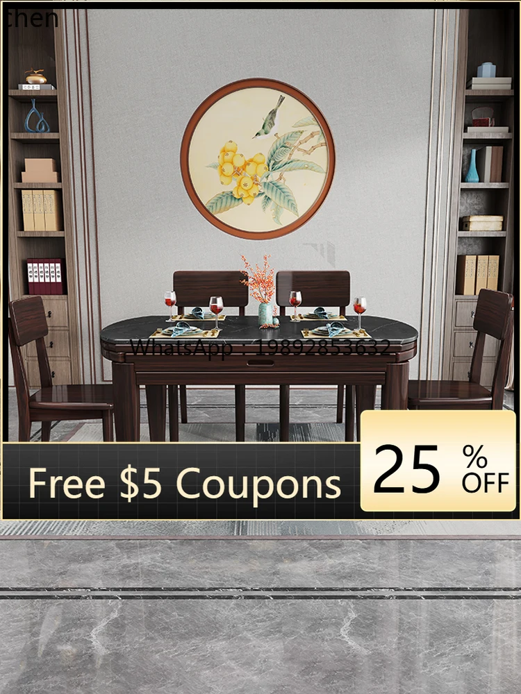 

rock slab folding dining table telescopic combination purple gold sandalwood small apartment household round dining table