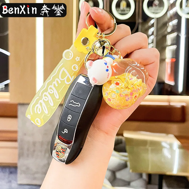 2025年ミンソ新作オイル入りクラウドベア、サンドボトル、キーホルダー、車用ペンダント、キーホルダー、スクールバッグペンダント