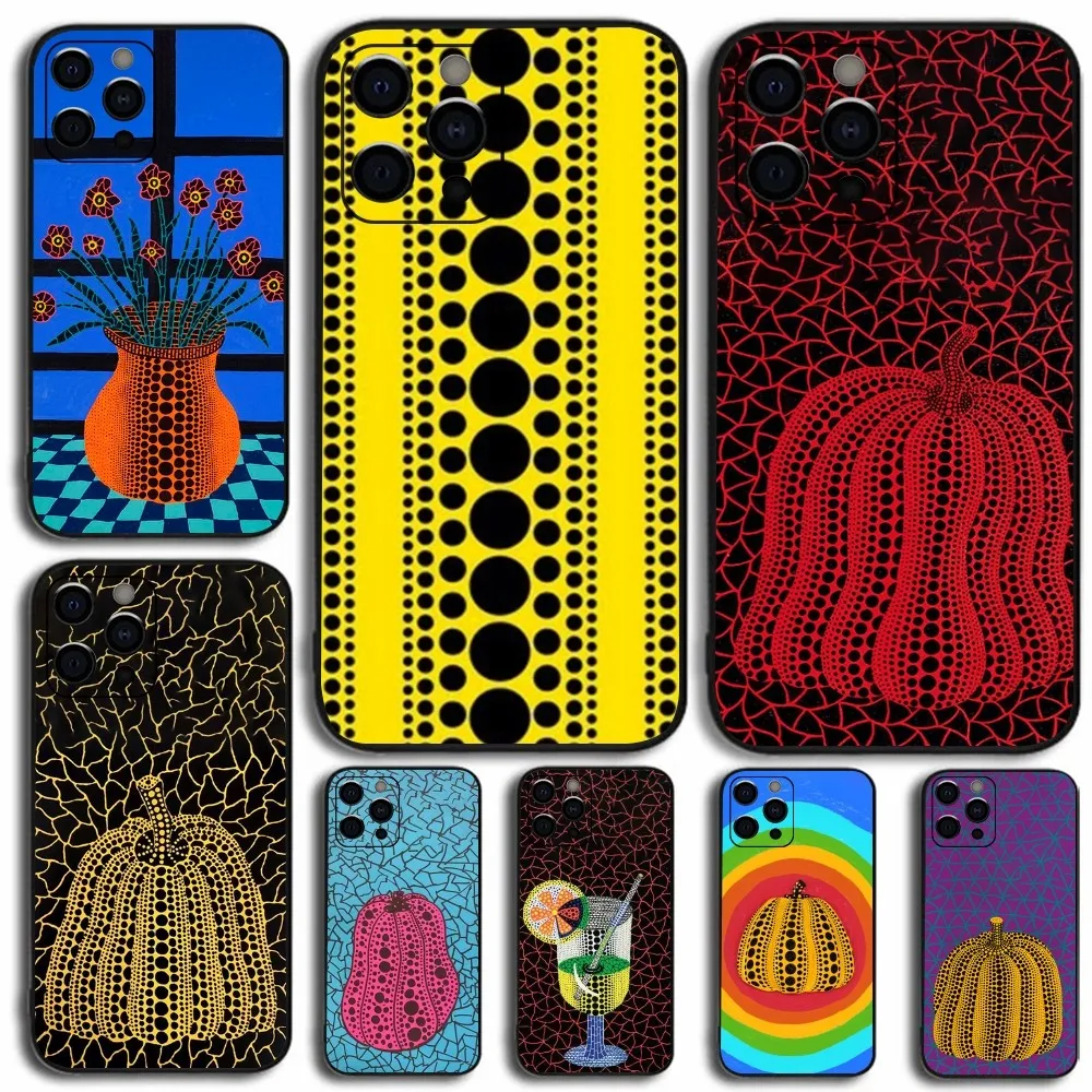 Yayoi Kusama Pumpkin Phone Case For Apple iPhone 15,14,13,12,11,Pro,X,XS,Max,XR,Plus,Mini Soft Black Cover