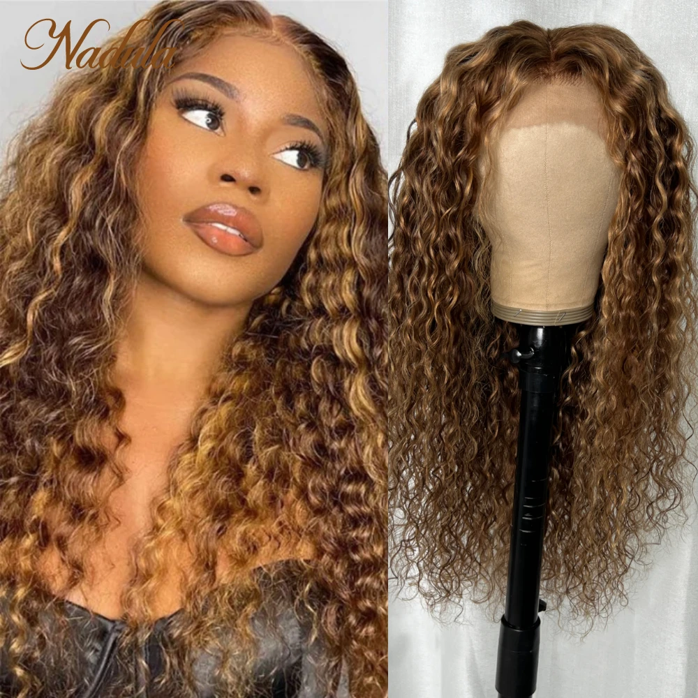 Nadula Water Wave 13x4 Lace Frontal Wig TL412 Highlight Brown Honey Blond Ombre Color Pre Plucked 100% Human Hair Wig For Women