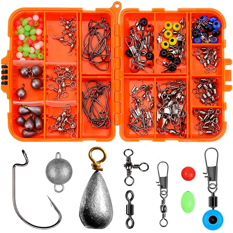 

165pcs fishing tool accessory kit, with clamp, hook, sinker, heavy object, rotating buckle box