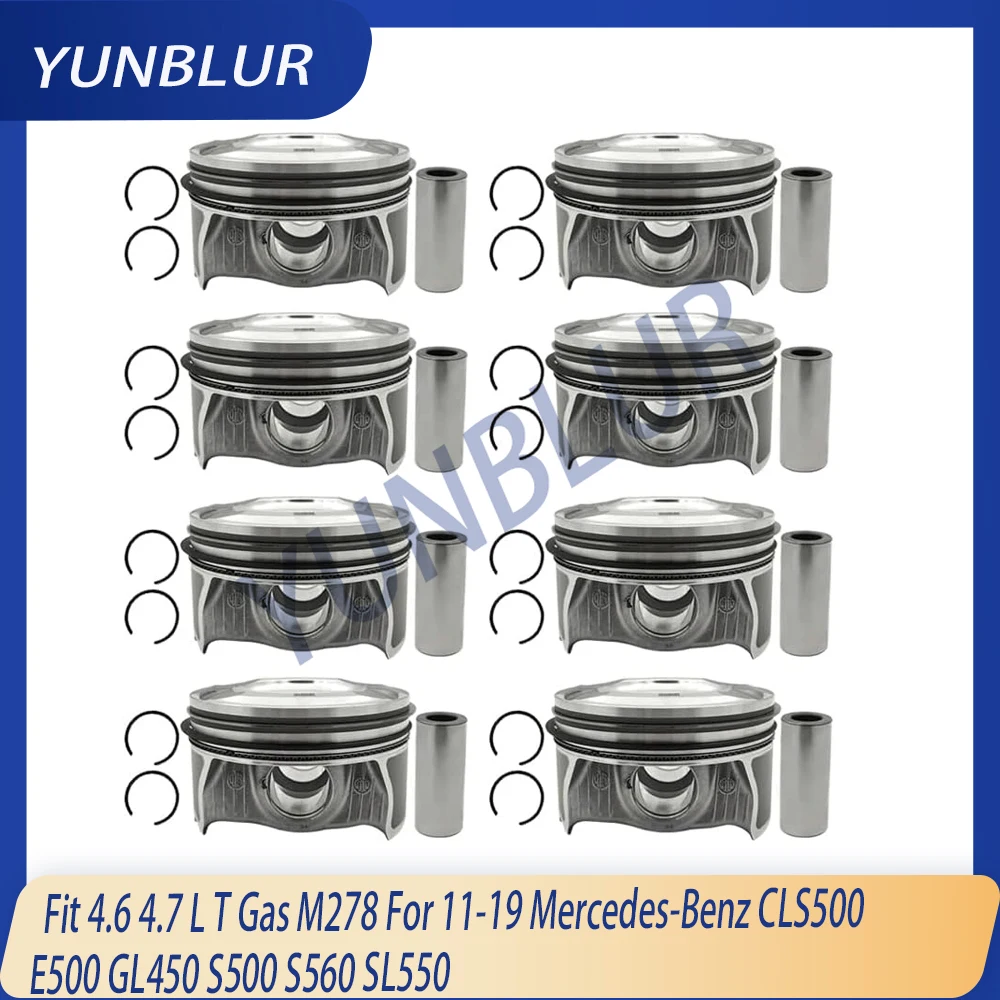 M278 STD 92.9mm Engine Piston & rings Set Fit 4.6 4.7 L T Gas For 11-19 Mercedes-Benz CLS500 E500 GL450 S500 S560 SL550