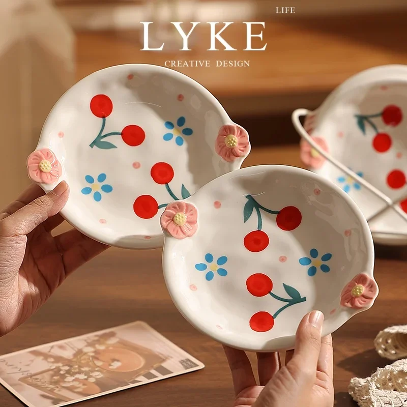 

yyhcLYKE Spit bone plate Ceramic exquisite cherry bone plate Household high-end underglazed dim sum Fruit plate Bone residue pla