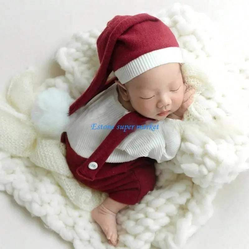 

090B Newborn Photo Costume with Cotton Jumpsuit & Caps Stylish Newborn Picture Day Outfit Comfortable Outfit set for Infants