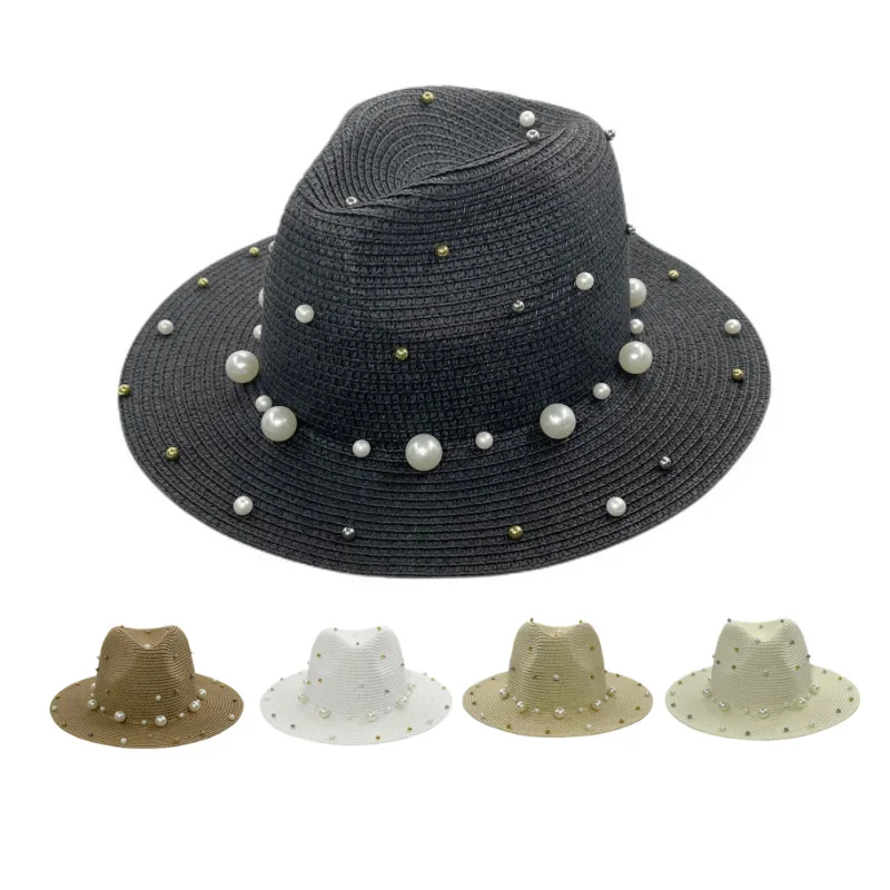 Fashion Pearl Straw Hat Ladies Casual Sweet Lovely Sun Hat Out of The Holiday Western Cowboy Hat Beach Travel Gift Cap