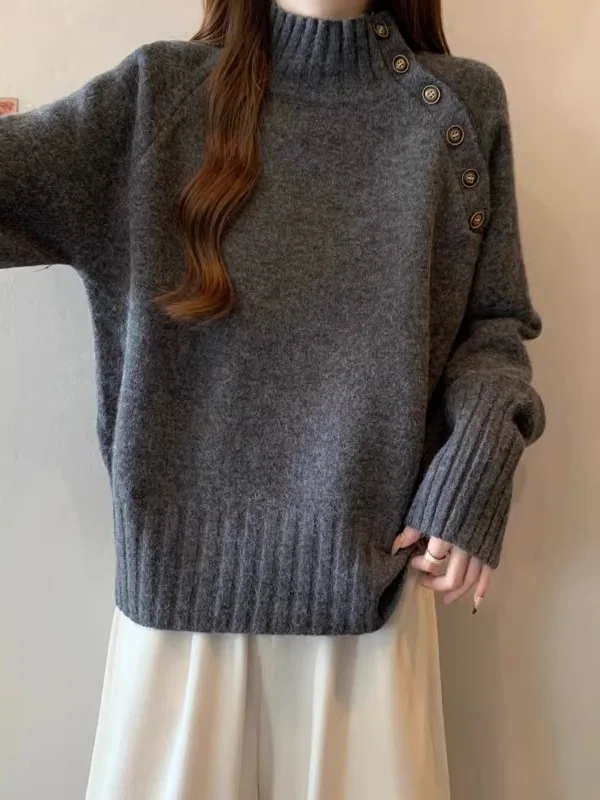 

ay Thiened Loose Knitted Sweater f High Collar Lazy Sle Women's Autumn Winter New Arrival plus Size Top PA Brand